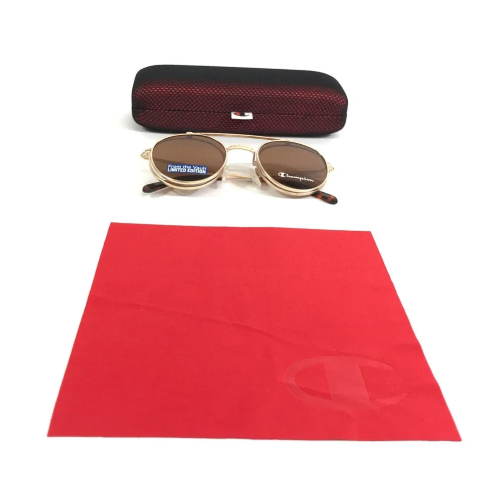 Champion Eyeglasses Frames CU1003H C01 Gold Round w/ Brown Polarized 47-20-135